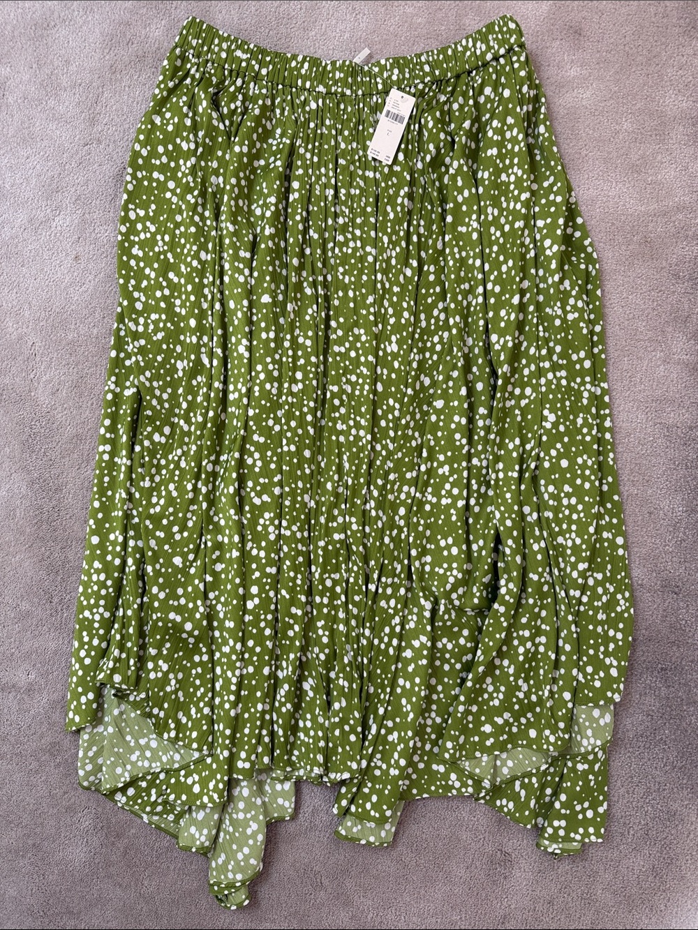 NWT! Anthropologie Green Asymmetrical Polka Dot Skirt